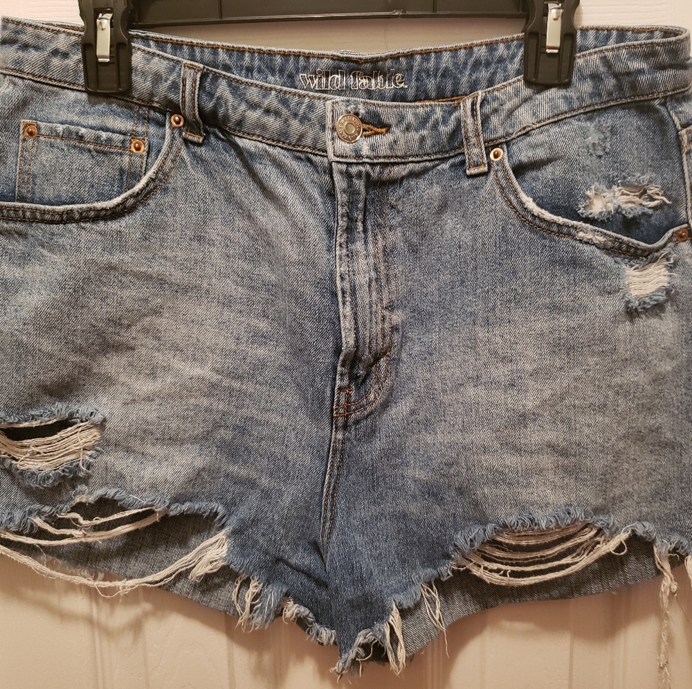 Ladies denim distressed shorts